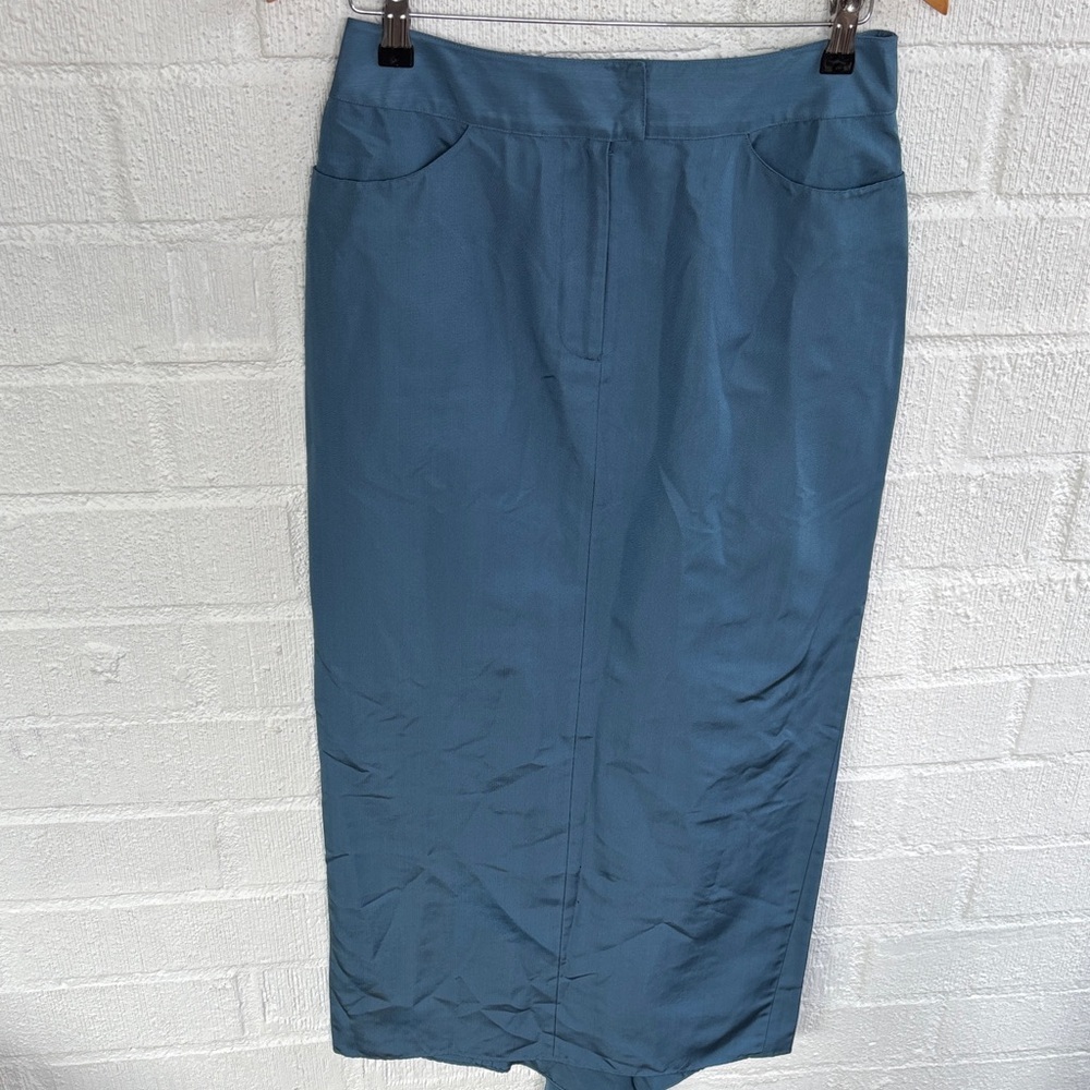 Mag Magaschoni Silk Teal Pencil Midi Skirt sz 8